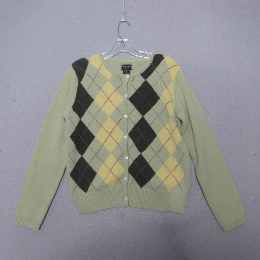 Vintage‎ Abercrombie & Fitch Cardigan Argyle Lambswool Blend Button Y2K Preppy